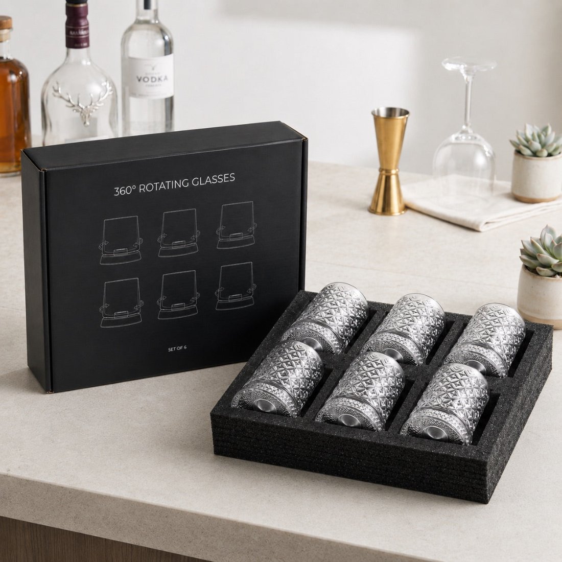 Gift box with six ArtZ Tokyo Crystal glasses and bases